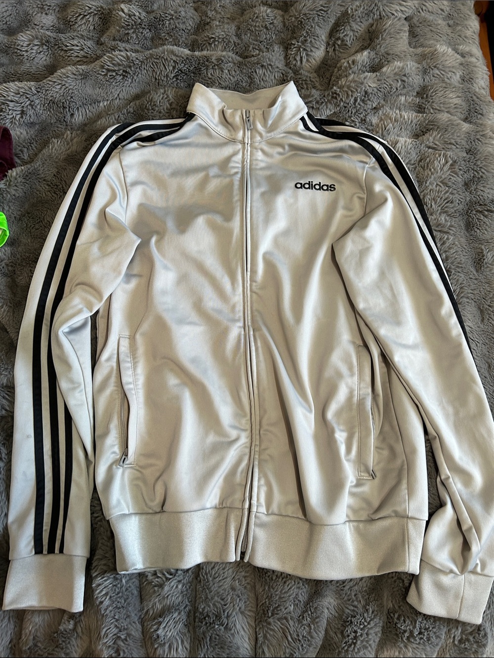adidas White Jacket with Black Three-Stripe Detailing